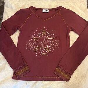 D&G junior girls sz 8 purple gold bling logo long sleeve top